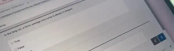 In the long run, a firm's average cost curve is mathrm(d)_(mathrm(n)) mathrm(n) 
True
False
