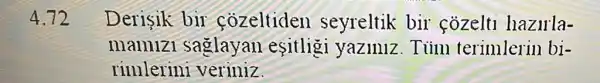 4.72 Derisik bir cozeltiden seyreltik bir cozelti hazula-
mamizi saglayan esitligi yaziniz . Tüm terimlerin bi-
rimlerini veriniz