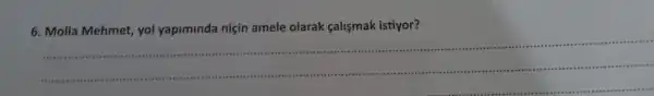 6. Molla Mehmet, yol yapiminda niçin amele olarak calismak istiyor?
__