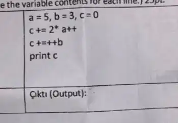 a=5,b=3,c=0
c+=2^ast a++
c+=++b
print c
(ikti (Output):