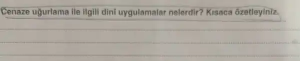 Cenaze ugurlama ile ilgili dini uygulamalar nelerdir? Kisaca ốzetleyiniz.
__