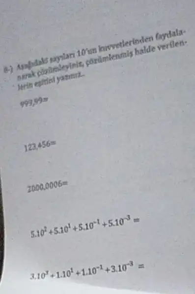 clari 1
continlenals
999,99=
123,456=
2000,0006=
5.10^2+5.10^1+5.10^-1+5.10^-3=
3.10^3+1.10^1+1.10^-1+3.10^-3=