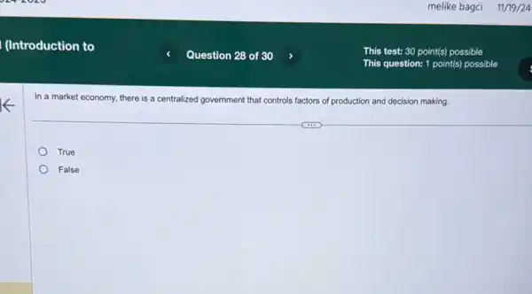 In a market economy.there is a centralized government that controls factors of production and decision making.
True
False