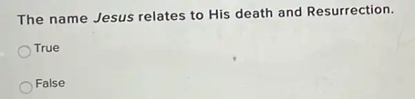 The name Jesus relates to His death and Resurrection.
True
False