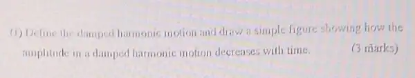 (i) Define the damped harmonic motion and draw a simple figure showing how the
amplitude m a damped harmonic motion decreases with time.
(3 marks)