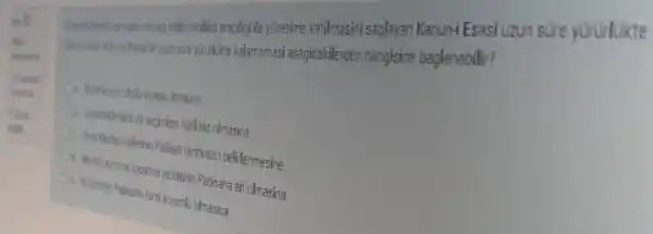 illewebilleri araciligi ile yonetime katilmasini saglayan Kanun-i Esasi uzun sure yururlukte
yurutukte kalamamasi asagidakilerden hangisine baglanabilir?
olmasina
katilmis olmasina
tarafindan belirlenmesine
Padisaha art olmasina
olmasina