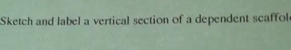 Sketch and label a vertical section of a dependent scaffol