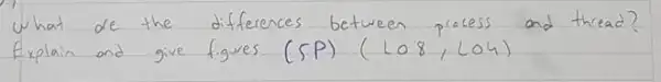 What de the differences between process and thread? Explain and give figures. (SP) (LO8, LO4)