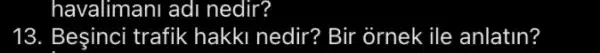 havalimani adi nedir?
13. Besinci trafik hakki nedir? Bir ornek ile anlatin?